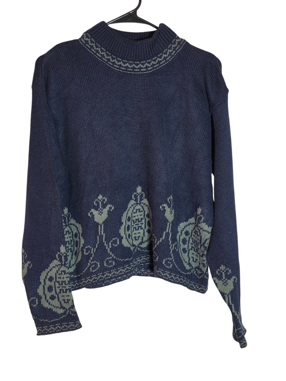 Vintage Laura Ashley Made in Scotland Floral Folk Knit Mock Neck Sweater Large